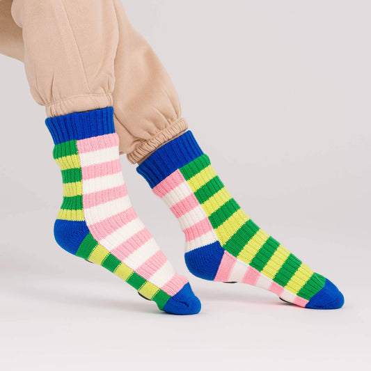 Super Stripe Knit House Socks: Lime Green by Verloop