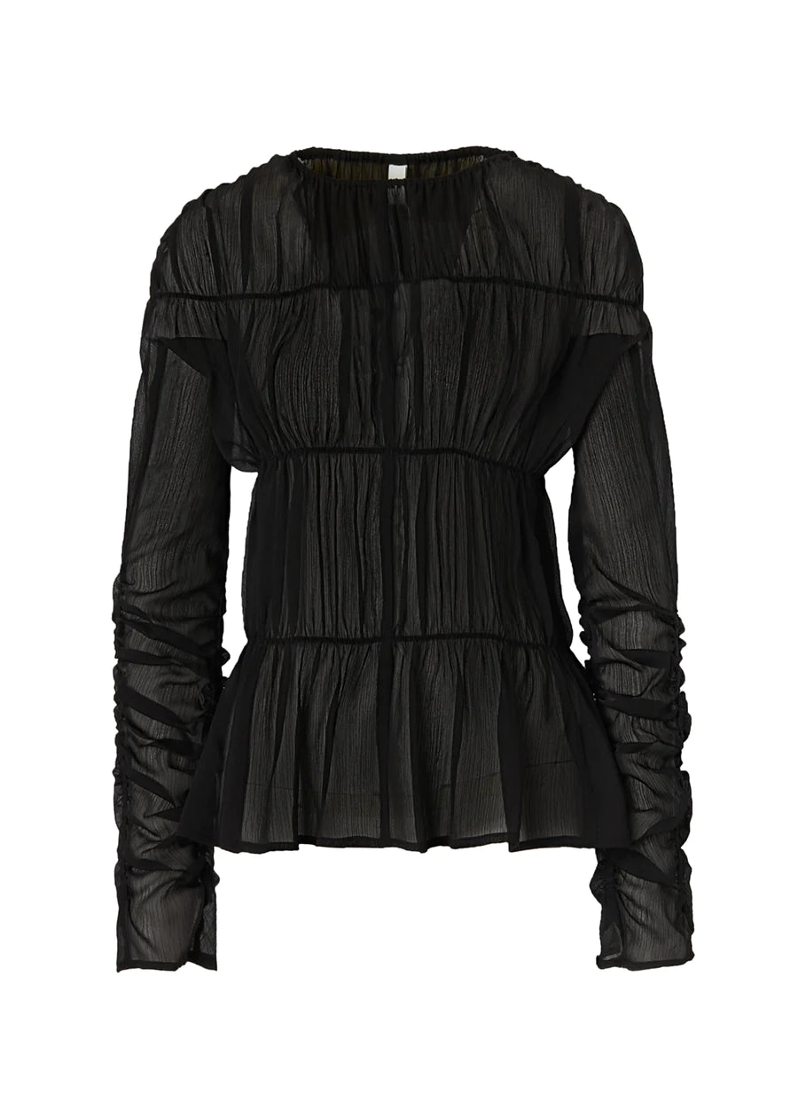 Chiffon Shirred Blouse - Black by LVIR
