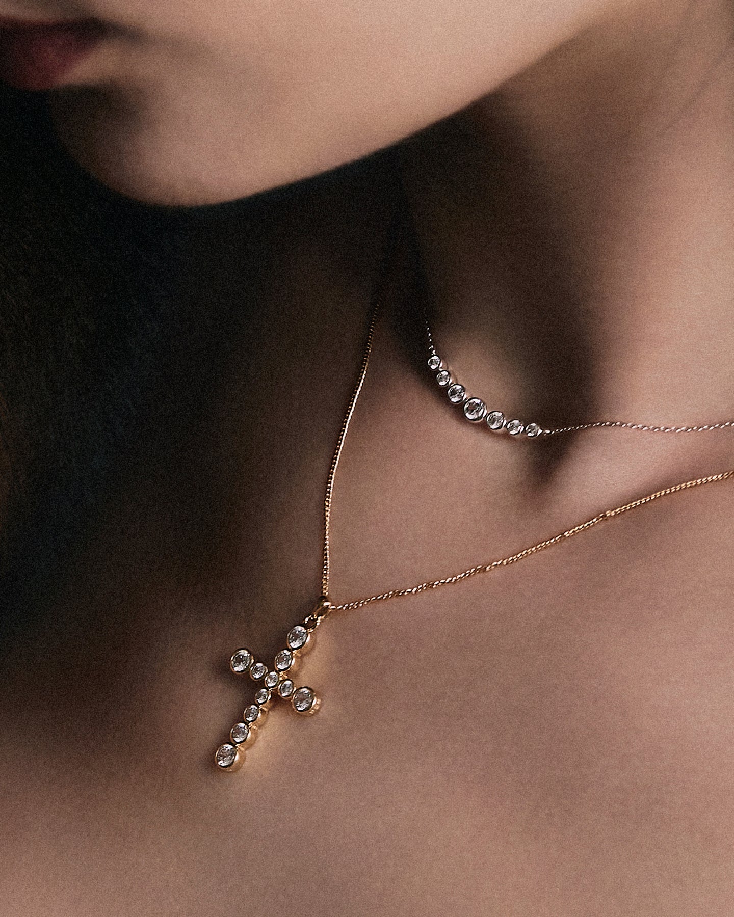 Round Brilliant Gradient Cross Necklace #3729 Gold by Numbering