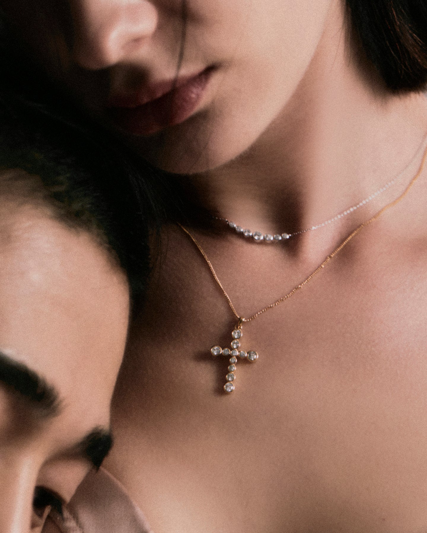 Round Brilliant Gradient Cross Necklace #3729 Gold by Numbering