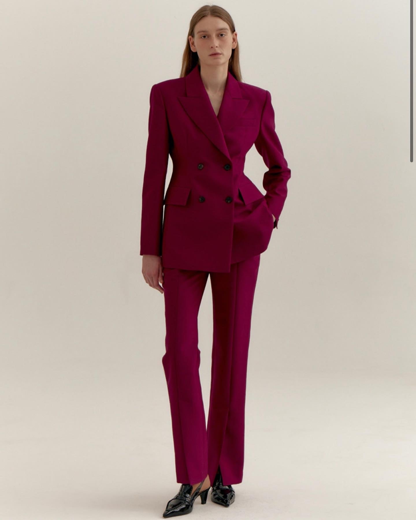 Wool Silk Front Slit Pants - Fushcia Pink by LVIR