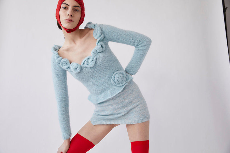 Saba Alpaca Blend Knit Top - LIght Blue by Tach