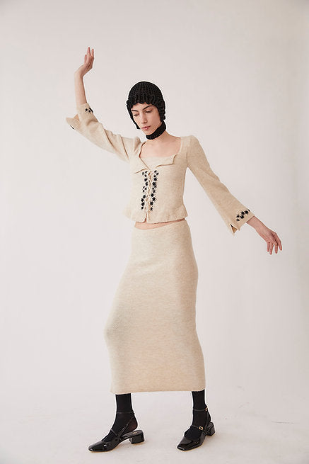 Pull Alpaca Blend Knit Skirt - Creme by Tach