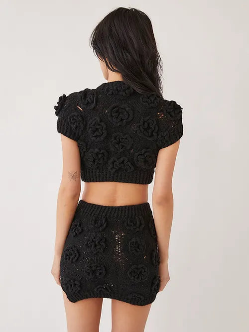 Polina Crochet Knit Floral Top - Black by Tach