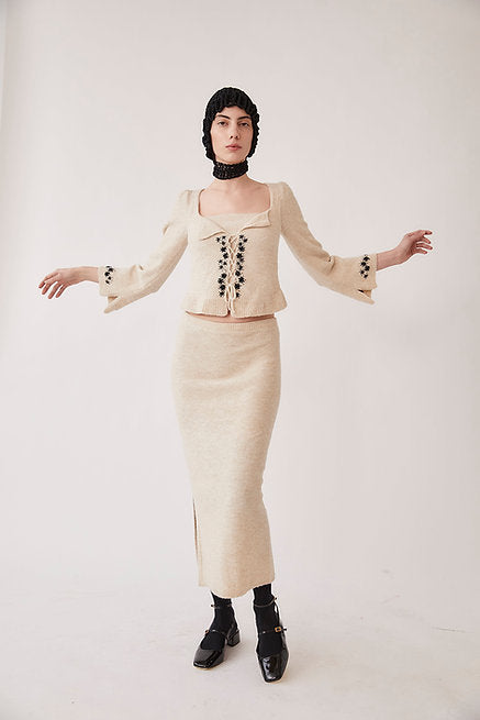 Kristen Hand- Embroidered Knitted Top - Creme by Tach