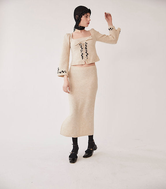 Pull Alpaca Blend Knit Skirt - Creme by Tach