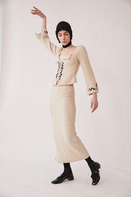 Kristen Hand- Embroidered Knitted Top - Creme by Tach