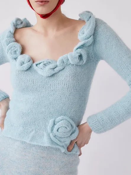 Saba Alpaca Blend Knit Top - LIght Blue by Tach