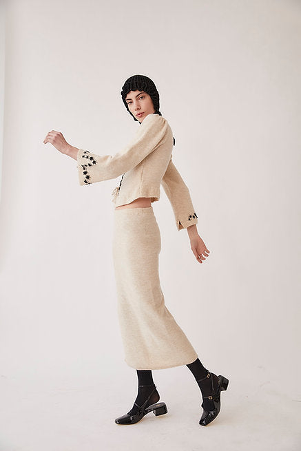 Pull Alpaca Blend Knit Skirt - Creme by Tach