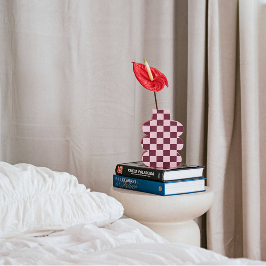 Pink Checked Wooden Vase - by Milin