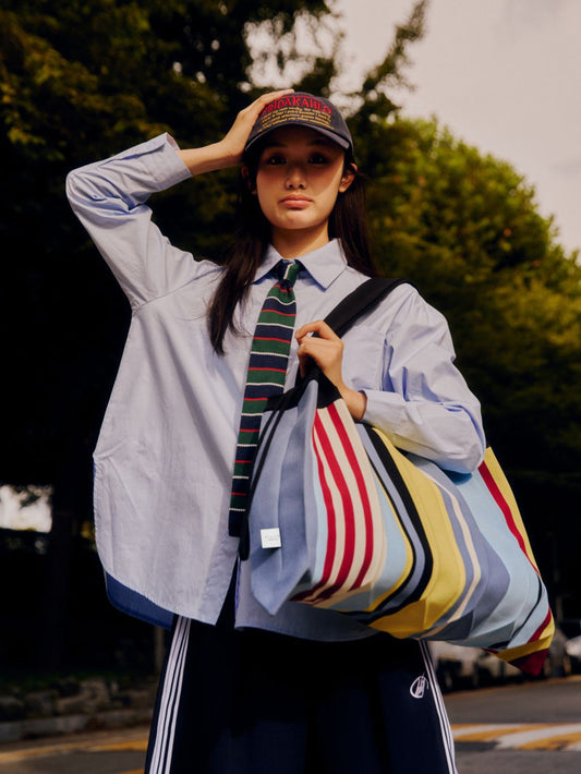 Big Shoulder Bag - Urban Stripe Blue by PleatsMama