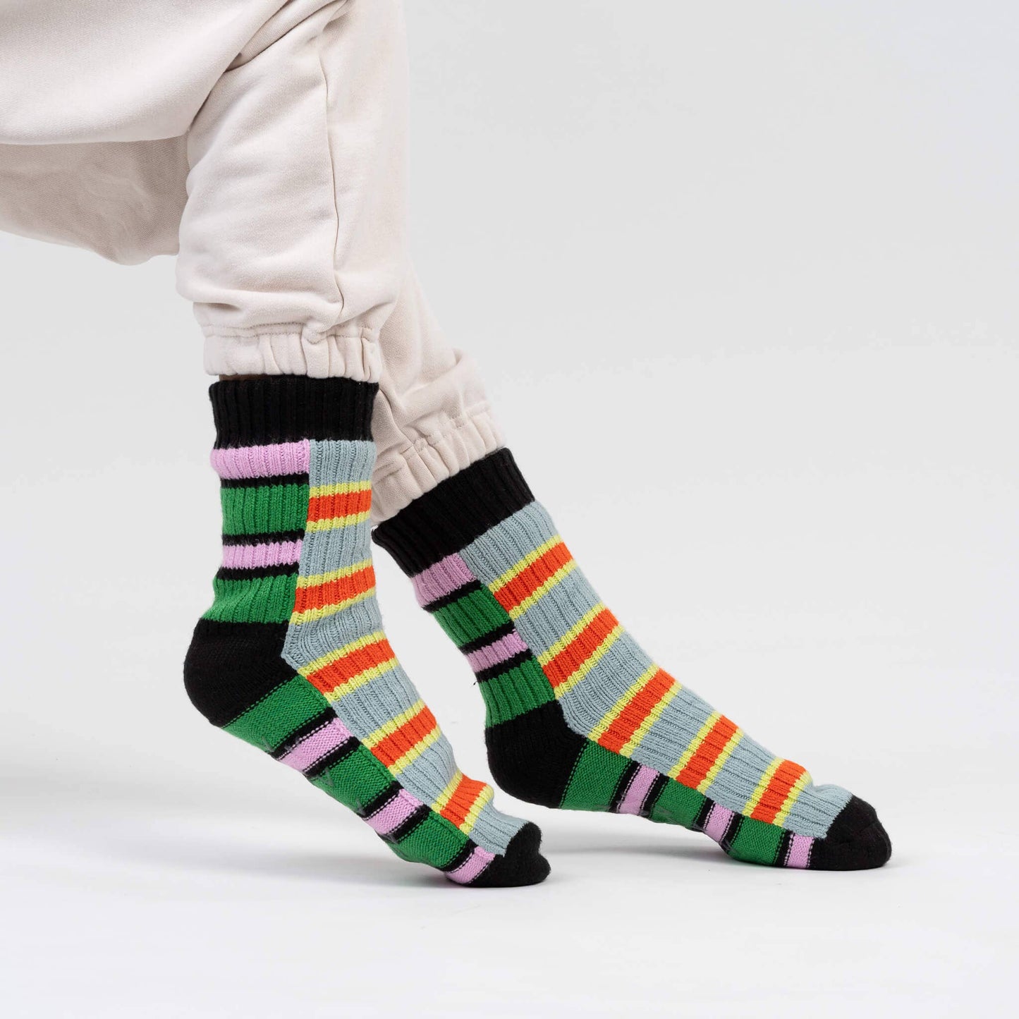Zipper Stripe House Socks: Peach Cobalt / S/M - W 6-9<br>M 5-7.5