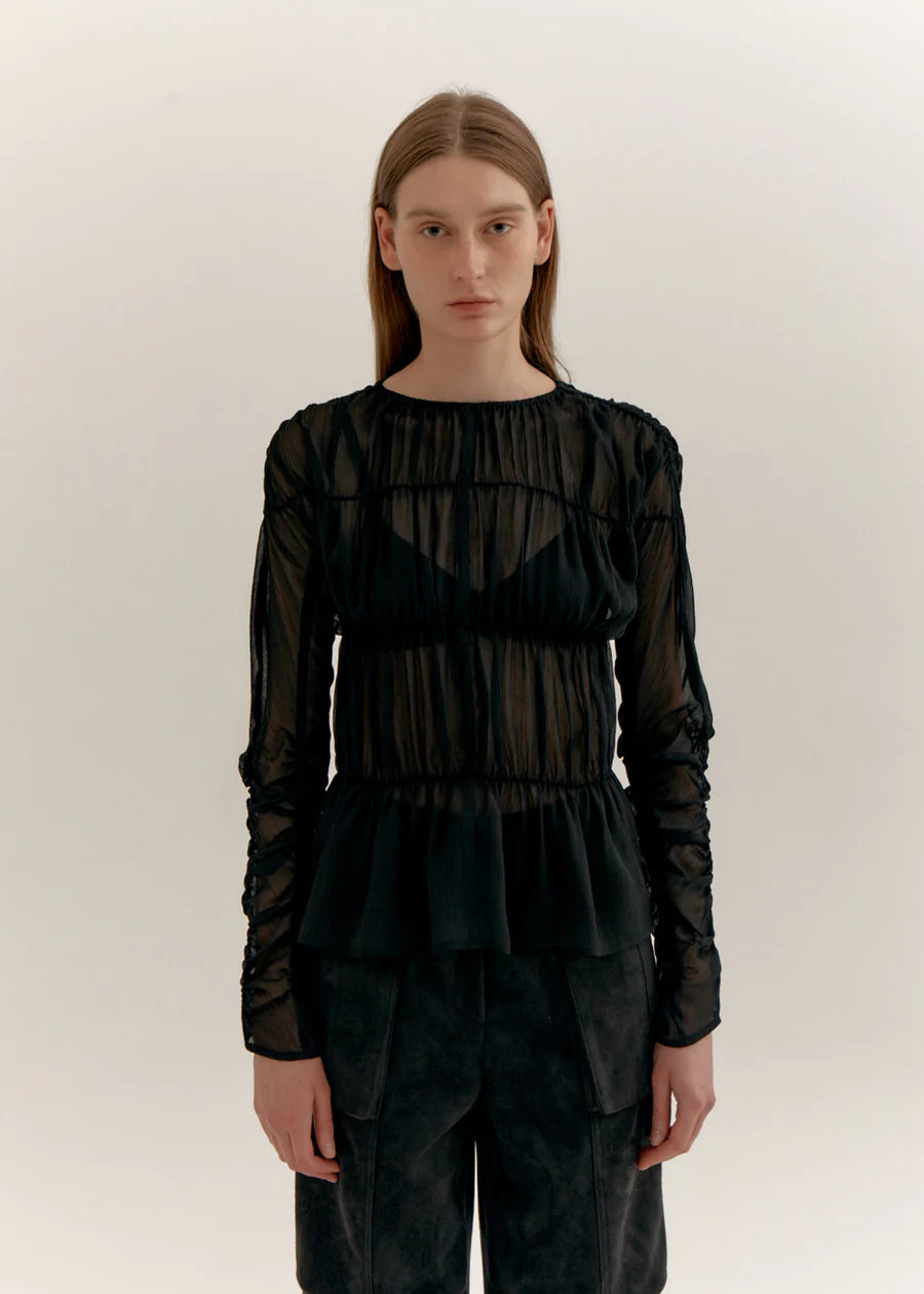 Chiffon Shirred Blouse - Black by LVIR