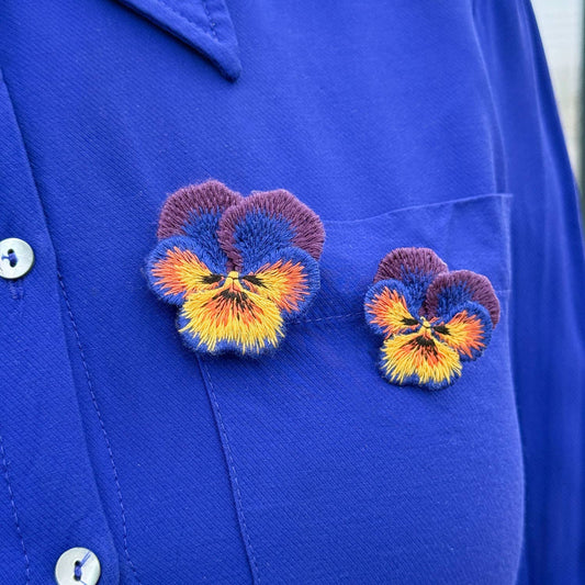 💜 Pansies Embroidered Brooches – Violet (set of 2) - by Botanopia