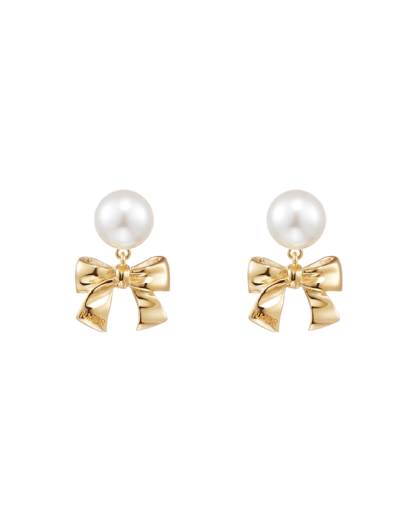 Ribbon Dropped Pearl Earrings #9118 - Gold by Numbering