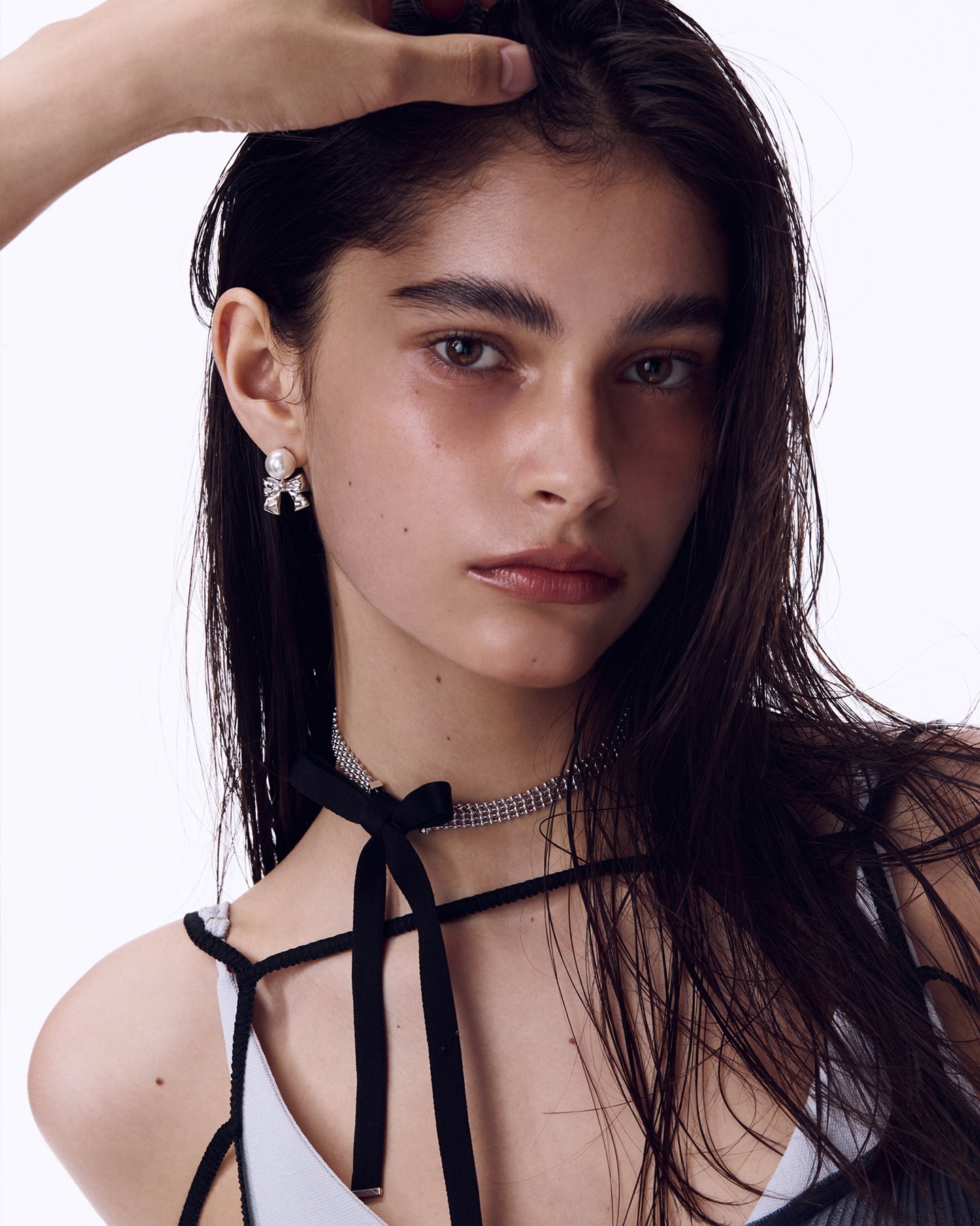 Ribbon Dropped Pearl Earrings #9118 - Gold by Numbering