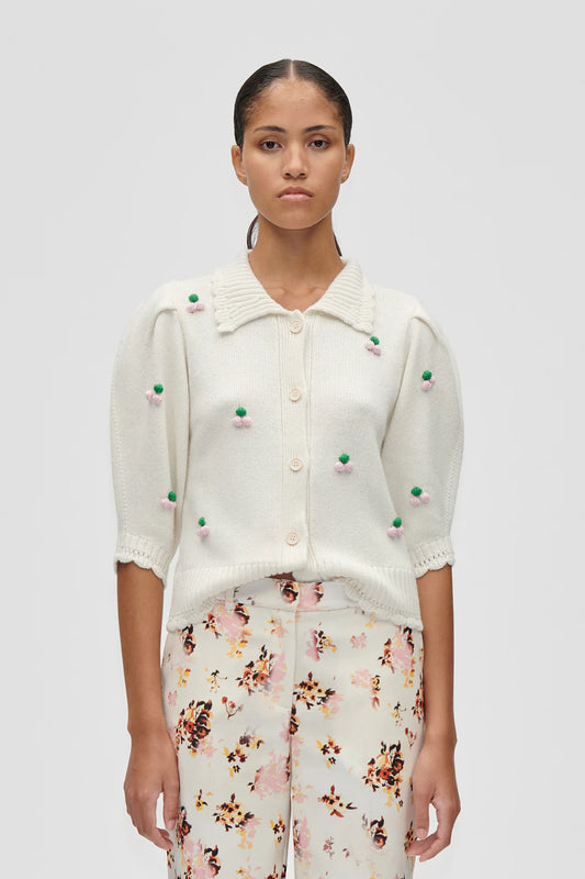 Bubble Knit Polo Cardigan - Vanilla by Stine Goya