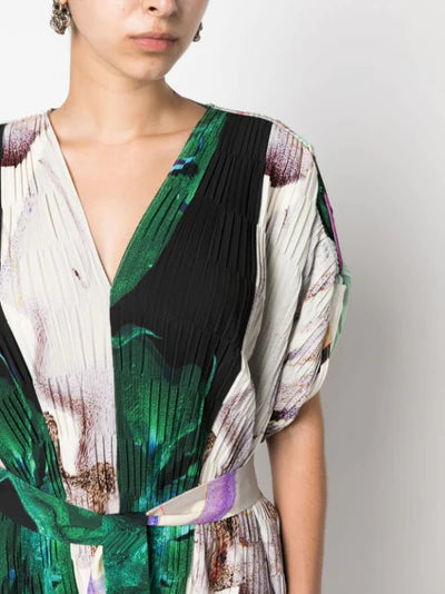 Cherry Plissé Kaftan in Tomato Hortensias by Henrik Vibskov