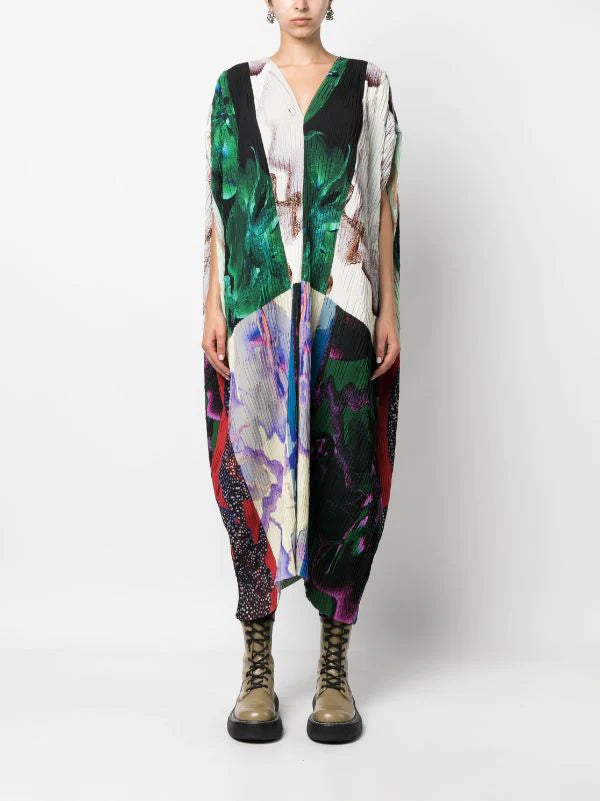 Cherry Plissé Kaftan in Tomato Hortensias by Henrik Vibskov
