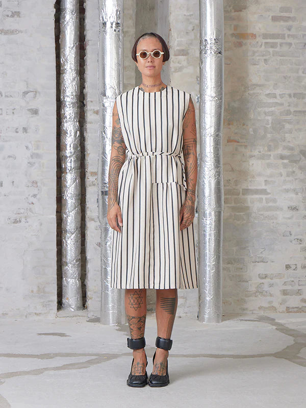Mismatch Dress - Creme Black Stripe by Henrik Vibskov