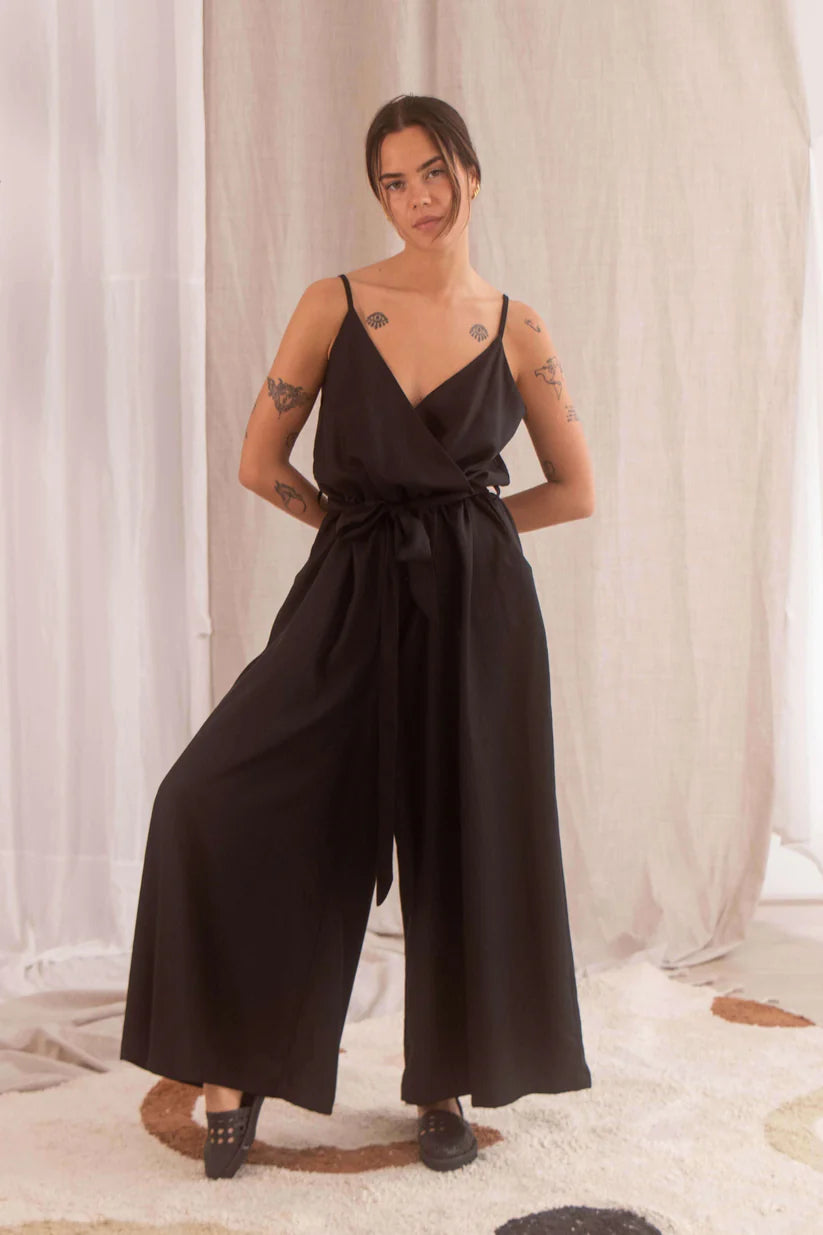 Black Tencel Wrap Jumpsuit by Cossac