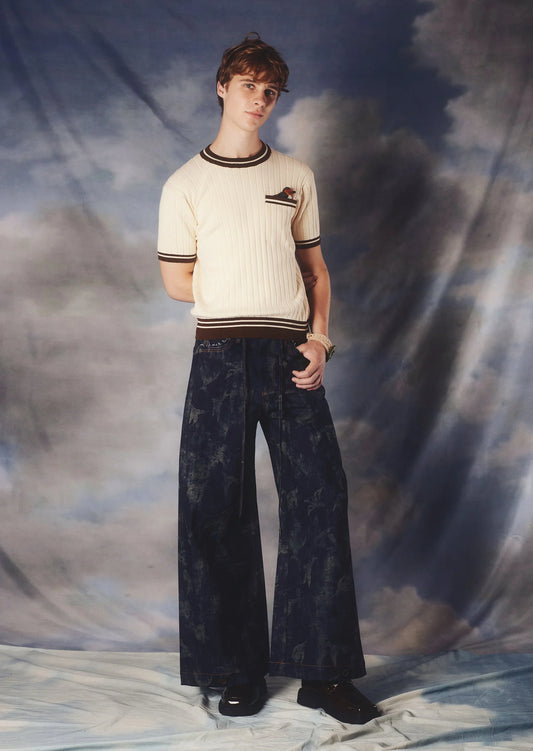 "Peeking Bird" Retro Rib T-Shirt - Toast & Cream by Kawakey