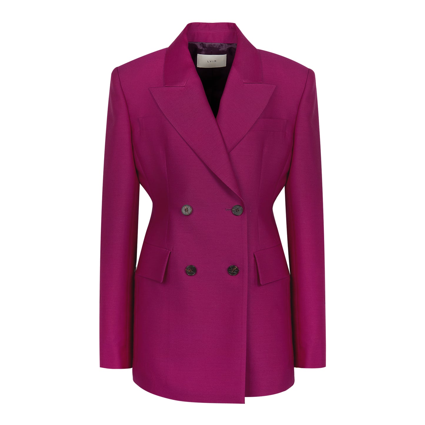 Wool Silk Double-Breasted Jacket- Fushcia Pink by LVIR
