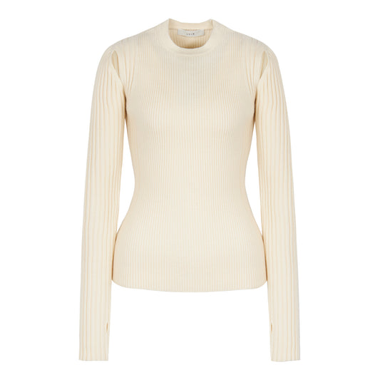 Wool Ribbed Slim Fit Knit - Cream by LVIR