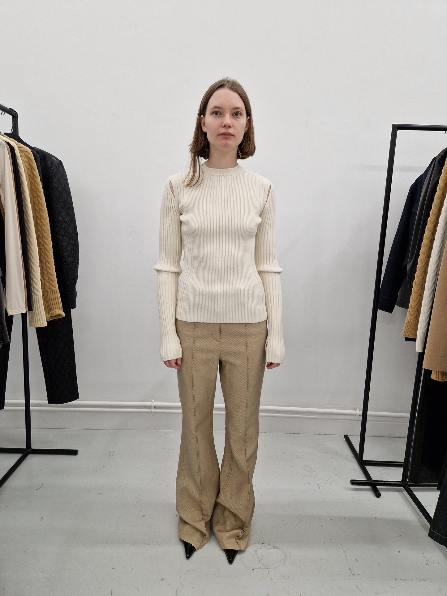Wool Ribbed Slim Fit Knit - Cream by LVIR