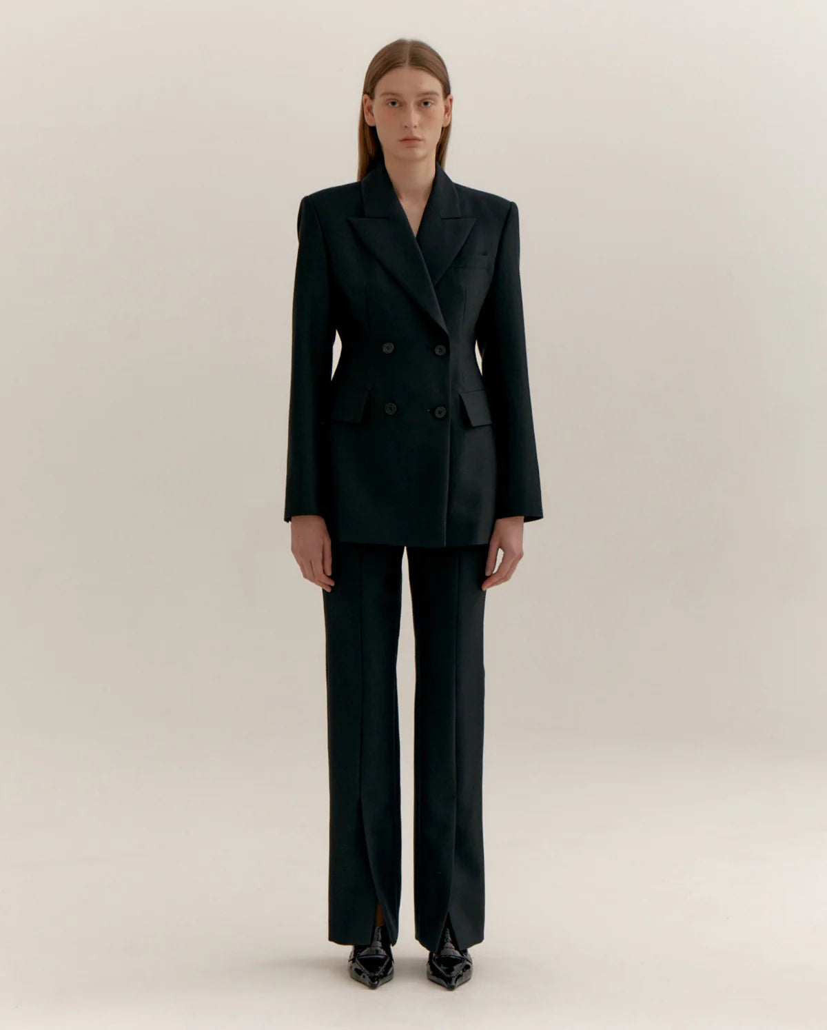 Wool Silk Front Slit Pants - Black by LVIR