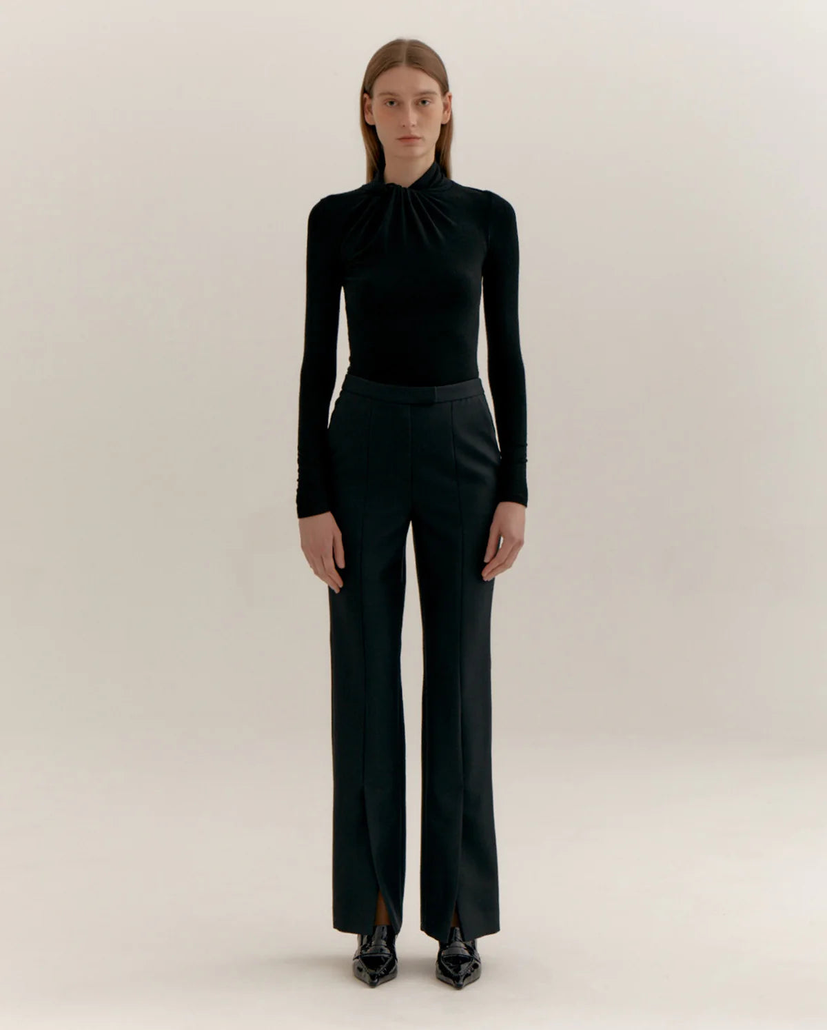 Wool Silk Front Slit Pants - Black by LVIR