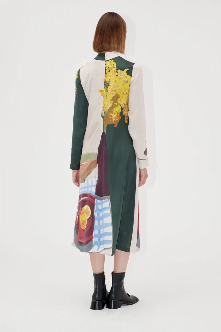 Long Sleeve Midi Dress - Lemons on a Plate by Stine Goya
