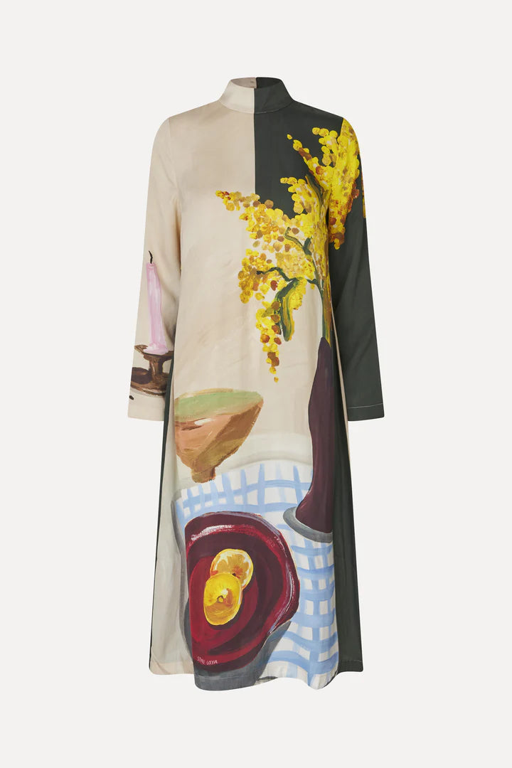 Long Sleeve Midi Dress - Lemons on a Plate by Stine Goya