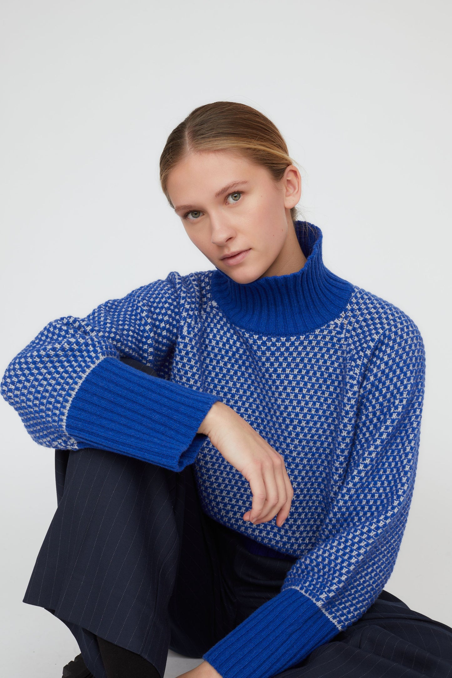 LIne 2 Colored T-Neck Sweater - Princess Blue by Basic Apparel