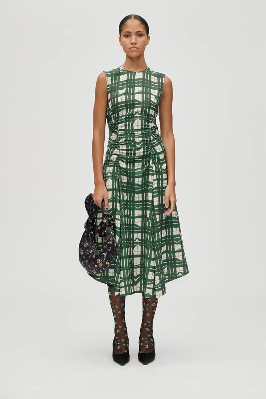 Sleeveless Gathered Midi Dress - Checkered Plate by Stine Goya