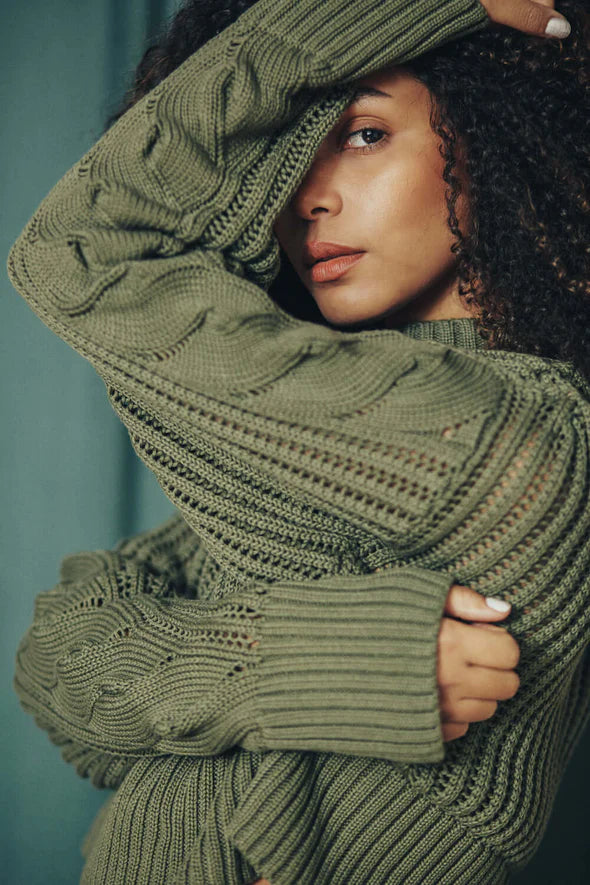 Sage Green Cotton Crop Sweater by Cossac