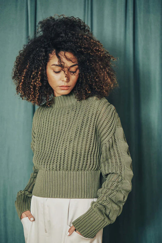 Sage Green Cotton Crop Sweater by Cossac