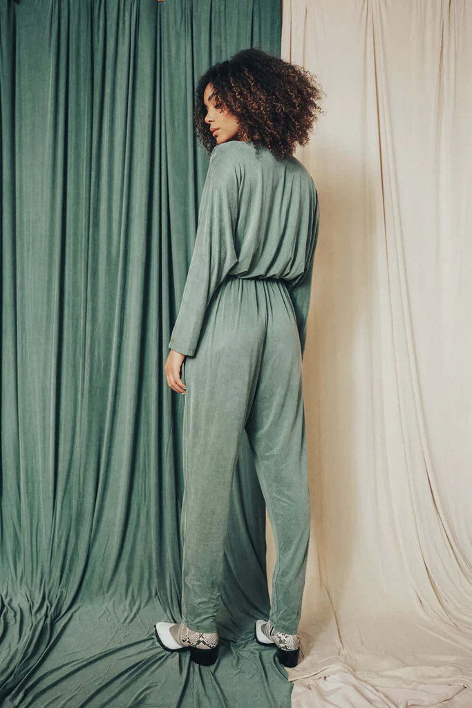 Sage Green Cupro Jumpsuit by Cossac