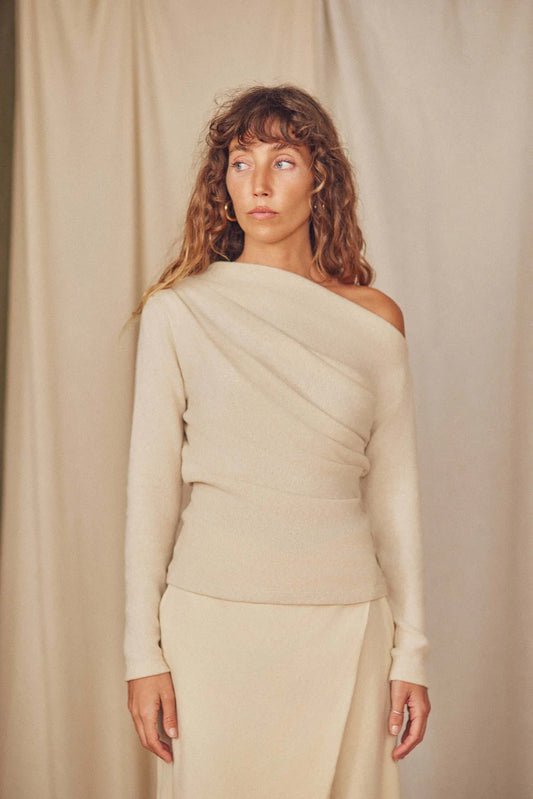 Drape Top Oat Fine Knit by Cossac