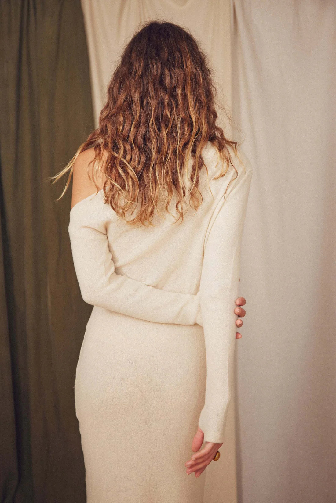 Drape Dress Oat Fine Knit by Cossac