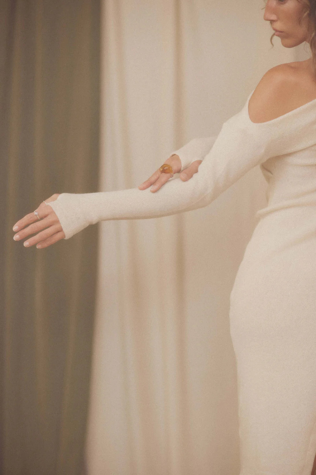 Drape Dress Oat Fine Knit by Cossac