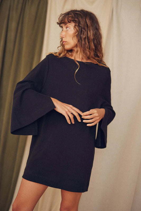 Mini Dress Orangic Cotton. -Black by Cossac