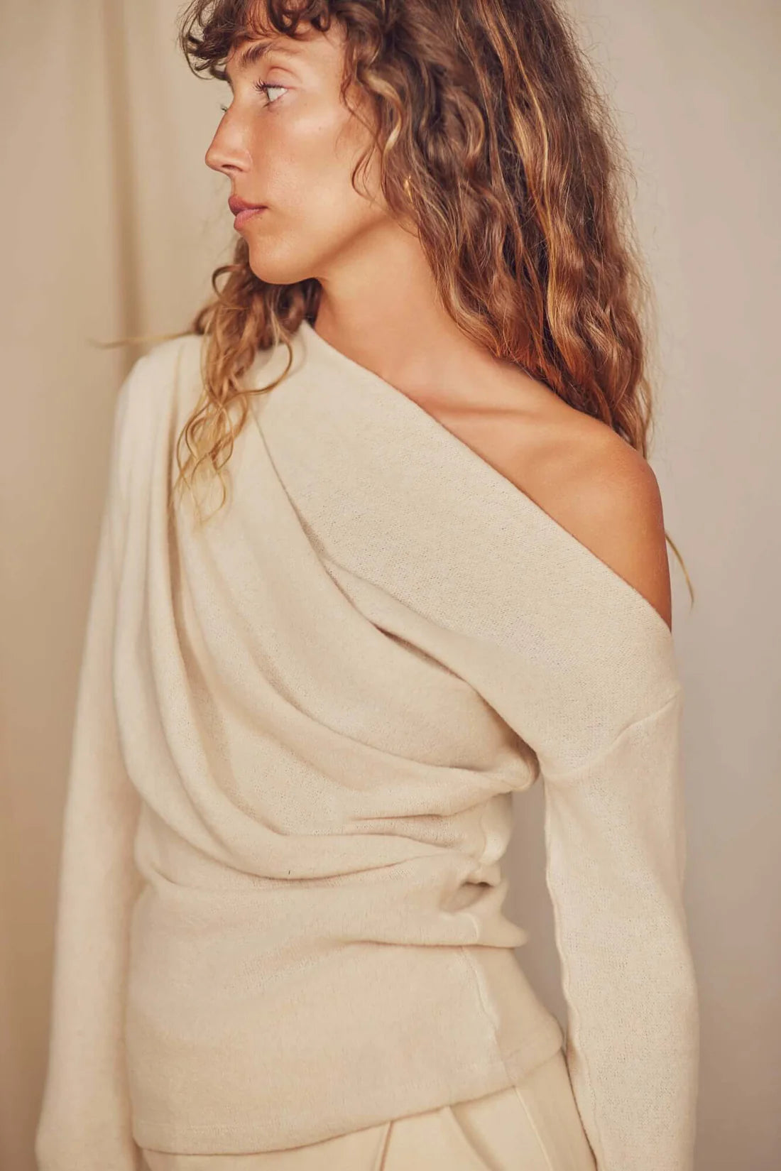 Drape Top Oat Fine Knit by Cossac