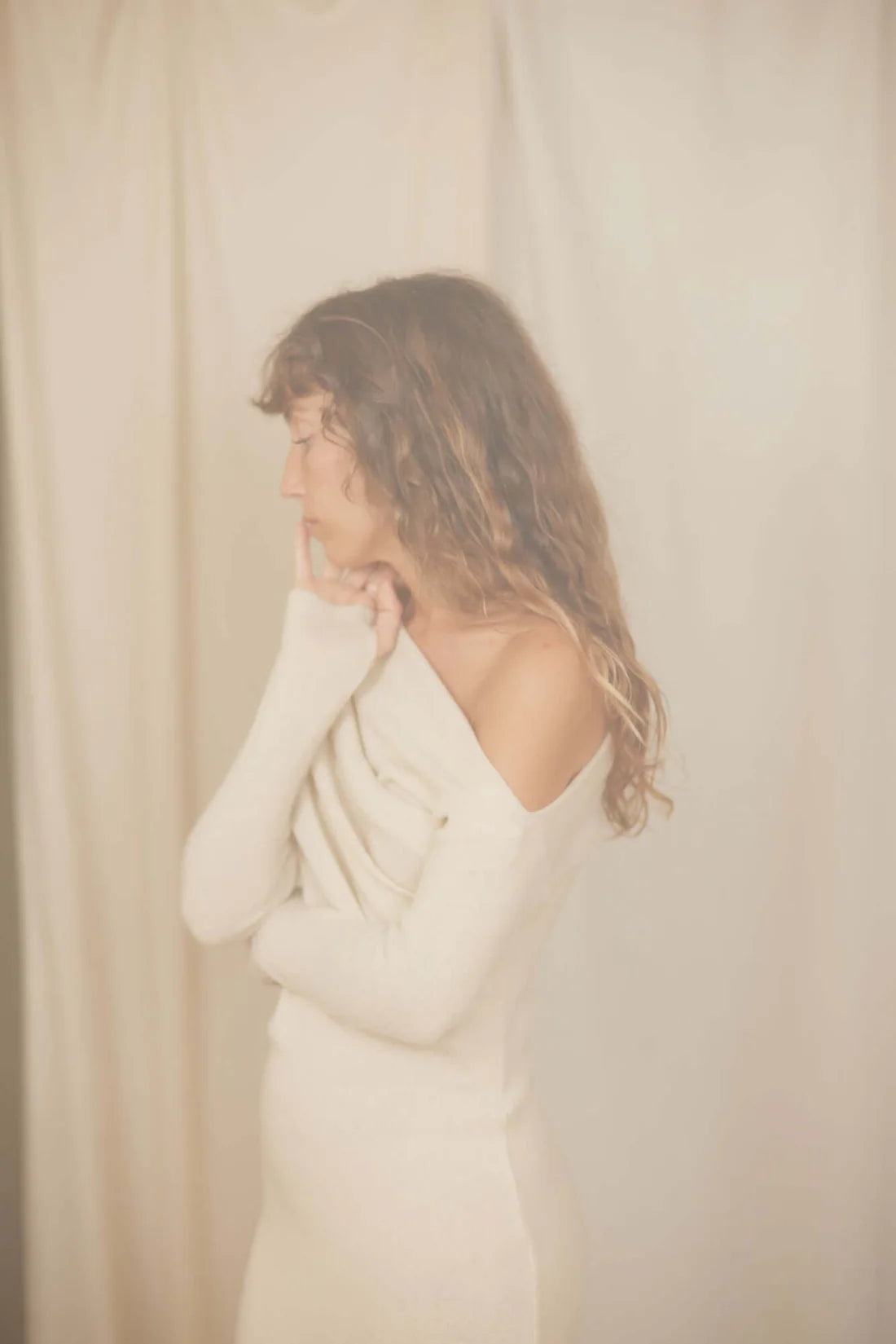 Drape Dress Oat Fine Knit by Cossac