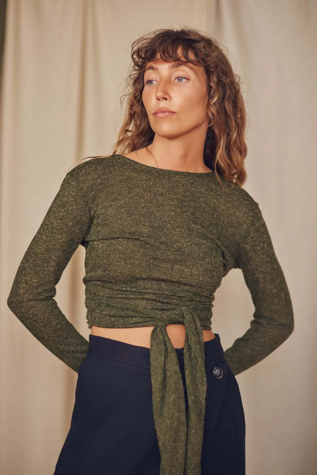 Khaki Multiway Recycled Jersey Wrap Top by Cossac