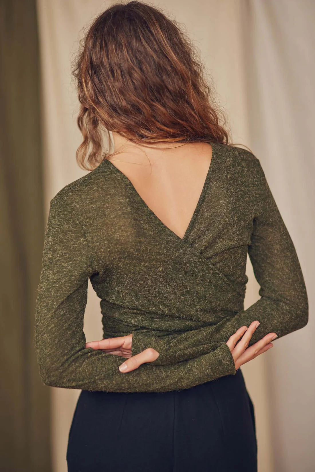 Khaki Multiway Recycled Jersey Wrap Top by Cossac