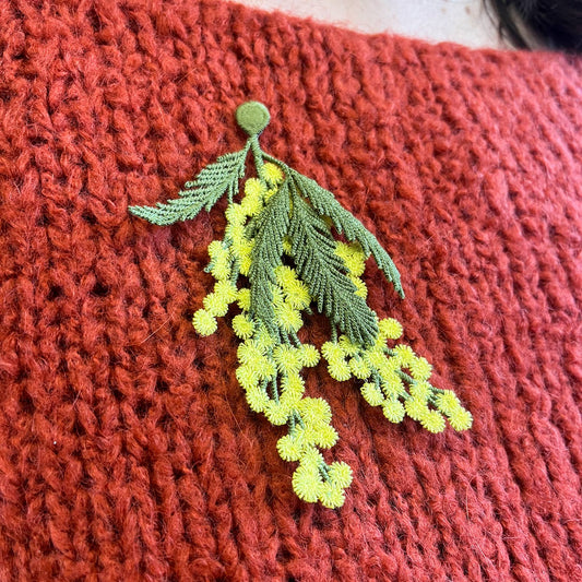 Mimosa Flowers Embroidered Brooch by Botanopia