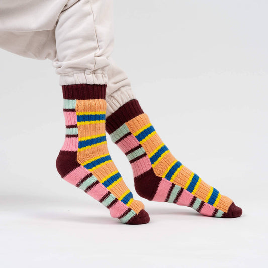 Zipper Stripe House Socks: Peach Cobalt by Verloop