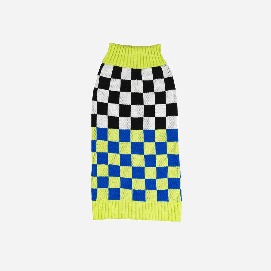 Checkerboard Dog Sweater - Lime Cobalt by Verloop