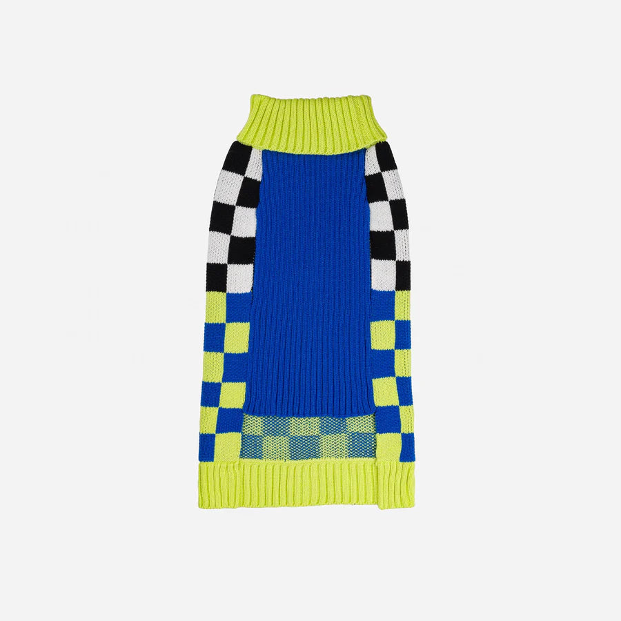 Checkerboard Dog Sweater - Lime Cobalt by Verloop